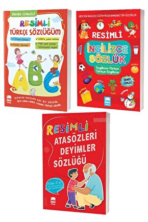 Resimli Türkçe Ingilizce Ve Atasözleri Deyimler Sözlükleri - 3 Kitap Set Tdk Uyumlu