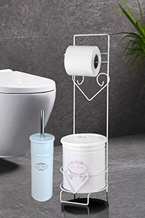 Lüx Beyaz Wc Tuvalet Kağıdı Askısı Tuvalet Fırçası Ve Çöp Kovası Seti - Tuvalet Kağıtlığı
