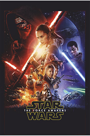 star wars the force awakens film afişi sinema retro ahşap poster