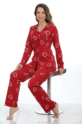 Pamuklu Kadın Pijama Takımı 98247 Kırmızı