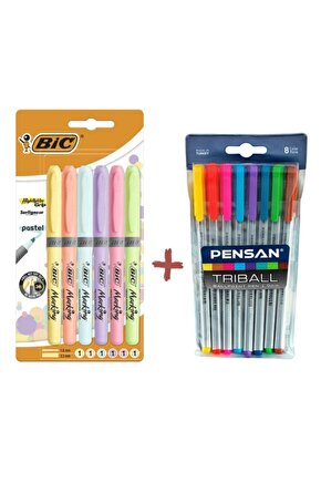 Triball 8li Vakumlu Set Bic 6lı Pastel Fosforlu