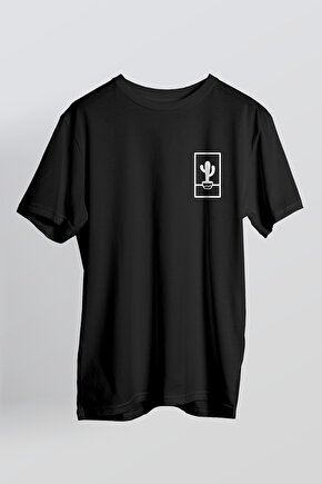 Unisex Siyah Kaktüs Baskılı T-shirt