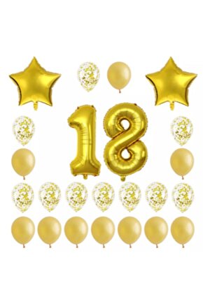 18 Yaş Konfetili Balon Doğum Günü Seti Gold