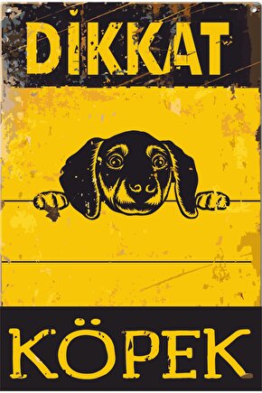 Dikkat Köpek Uyarı Levhası Retro Ahşap Poster