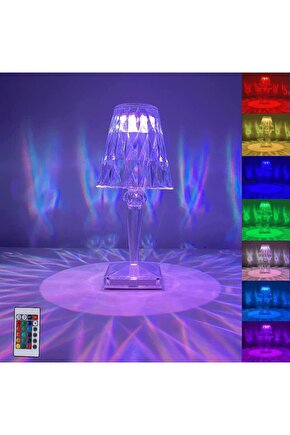 CRYSTAL TABLE LAMP ŞARJLI RGB LED IŞIKLI ABAJUR GECE LAMBASI UZAKTAN KUMANDALI DOKUNMATİK TUŞLU
