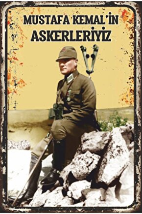 Mustafa Kemalin Askerleriyiz Retro Ahşap Poster