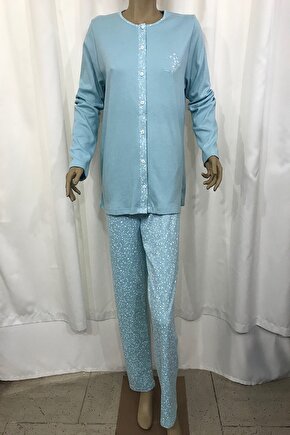 Önden Açık Pijama Takım Turkuaz-14281