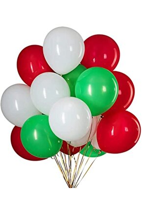 Yılbaşı Pastel Kırmızı Yeşil Beyaz Latex Balon Seti 15 Adet
