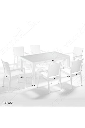 Liverno Rattan Masa Koltuk Takımı 90x150 Camlı Beyaz