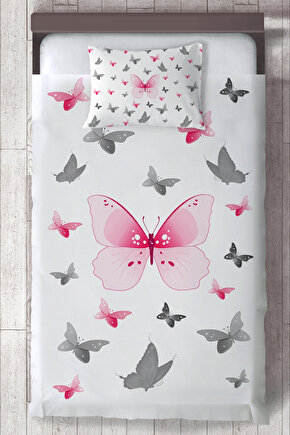 RONNA HOME Bebek ve Çocuk Odası Renkli Uçan Kelebek Desenli Yatak Örtüsü RNNYO-048