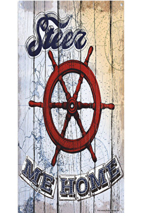 denizci dümeni yat tekne denizci temalı mini retro ahşap poster