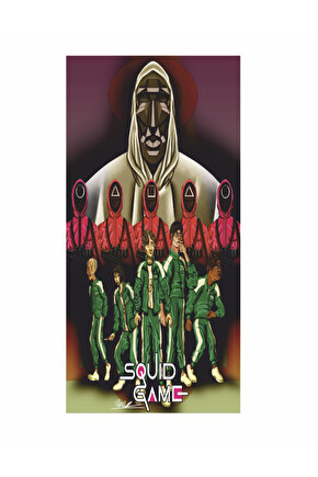 squid game kore dizi kahramanları mini retro ahşap poster
