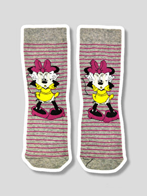 Minnie Mouse Çizgi Karakter Desenli Renkli Soket Çorap