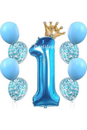 1 Yaş Mavi Balon Set Erkek Çocuk Mavi Konsept Helyum Balon Set Mavi Renk Doğum Günü Set