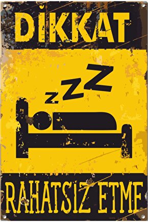 Dikkat Rahatsız Etme Uyku Levhası Retro Ahşap Poster