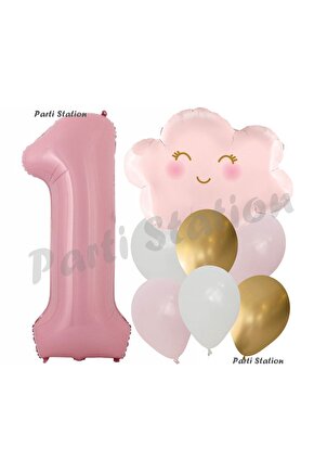 Pembe Bulut Gökkuşağı 1 Yaş Balon Doğum Günü Parti Balon Set