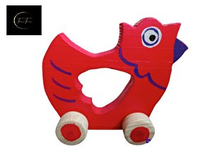 TunTun Oyuncak Ahşap El Yapımı Kırmızı Tavuk Nostalji Montessori Çocuk Eğitici Oyuncak