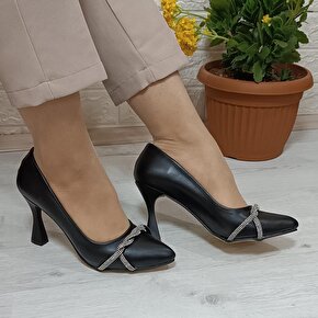 Fiyra 7020 Siyah 8cm Örgü Taşlı Kadeh Topuklu Bayan Stiletto Ayakkabı