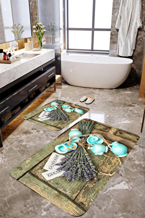 Mekta Home Vazo Desenli 2li Banyo Paspas Takımı MKTBP-076 60X10050X60