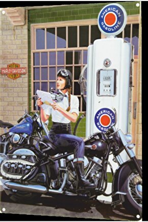 Klasik Motor Pin Up Kadın Retro Ahşap Poster