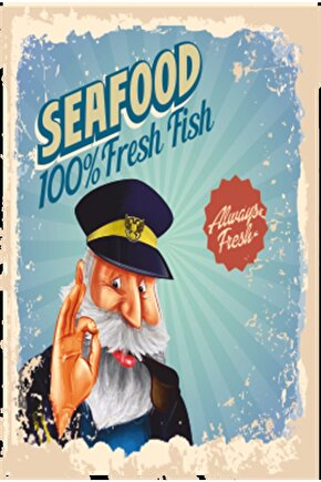 Deniz Mahsülleri Gemi Kaptanı Mutfak Retro Ahşap Poster