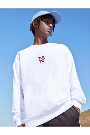 Oversize Beyaz Küçük Tokyo Sweatshirt