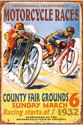 1932 Motor Yarışı Retro Ahşap Poster