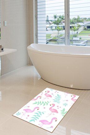 40x60 Dijital Kaymaz Tabanlı Flamingolu Banyo Ve Kapı Paspası