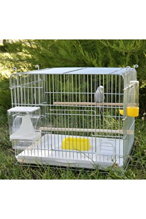 Papağan Muhabbet Kuşu Üretim Kafesi Izgaralı Full Set Gümüş