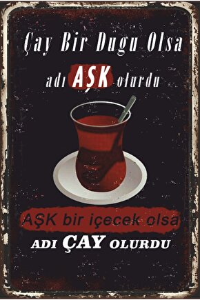 Çay Bir Duygu Olsa Çay Sözleri Duvar Yazıları Retro Ahşap Poster