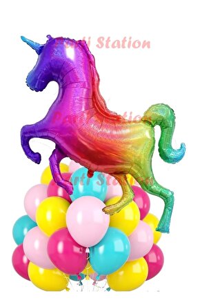 Unicorn Gökkuşağı Folyo Balon Unicorn Konsept Parti Doğum Günü Helyum Uçan Büyük Folyo Balon