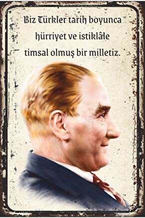 Mustafa Kemal Atatürk Sözleri Retro Ahşap Poster
