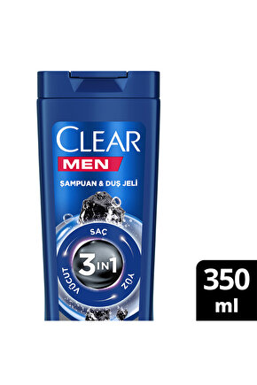 Men 3 in 1 Şampuan & Duş Jeli Arındırıcı Kömür Saç Yüz Vücut İçin 350 ml