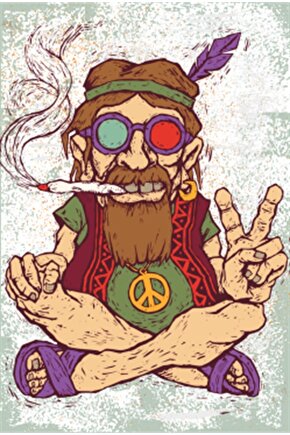 Zafer Işareti Yapan Hippi Baba Retro Ahşap Poster