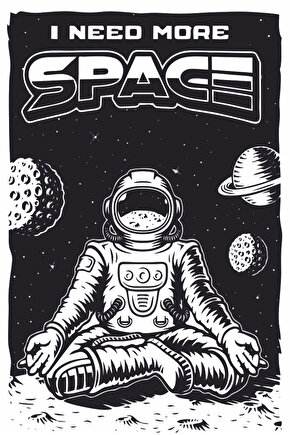 uzayda yoga yapan astronot eğlenceli komik retro ahşap poster