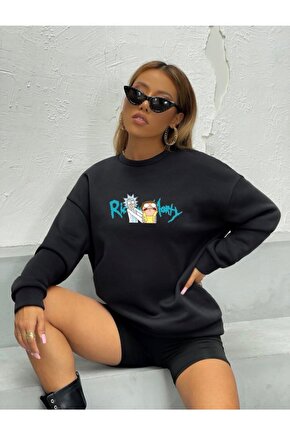 Overise Unisex Siyah Rick And Morty Sweatshirt