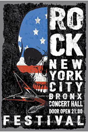 rock müzik amerika newyork konser gitar kuru kafa ev dekorasyon tablo retro ahşap poster