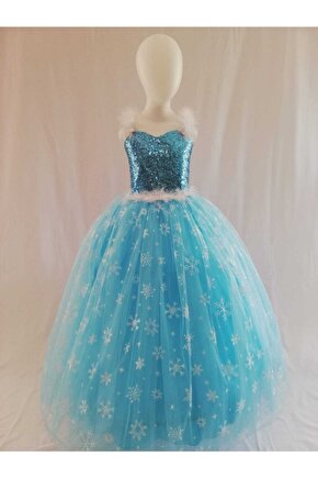 Kız Çocuk Mavi Frozen Elsa Kostüm Elbise