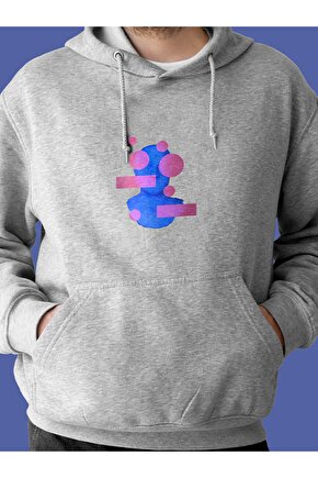 Bubble Heykel Baskılı Tasarım 2 Iplik Şardonlu Gri Hoodie Sweatshirt