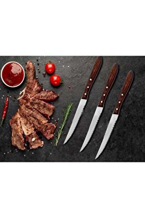 Masse Knıfe Ahşap Saplı Steak Bıçağı 21 Cm 3 Adet
