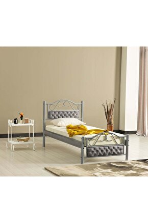 Paris Tek Kişilik Metal Gri Karyola 90x200