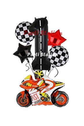 Motosiklet Yarış Motoru Konsept 1 Yaş Balon Set Motosiklet Doğum Günü Balon Set