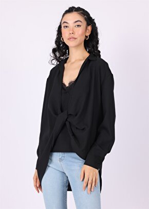 Kadın Askılı Dantelli Detaylı Bluz - Siyah