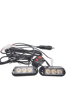 Çakar Lamba 3x2 Led 12w 12-24v Sarı-mavi  Lapa197-1