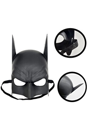 Siyah Renk Çocuk Boy Arkadan Lastikli Batman Maskesi A Kalite 20x14 Cm