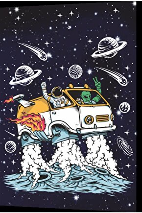 Uzayda Hayat Var Eğlenceli Astronot-11 Retro Ahşap Poster