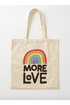 More Love - Rainbow Tasarımlı Ham Bez Omuz Çantası