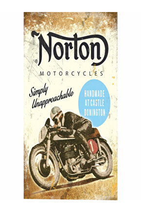 norton klasik antika motor yarışı mini retro ahşap poster