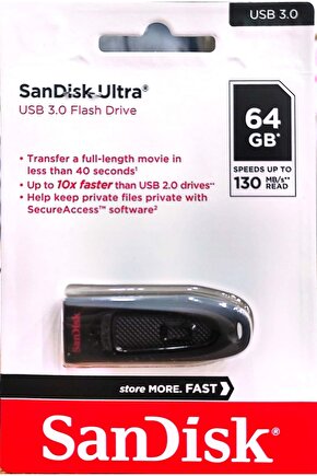 64 Gb Usb 3.0 130 Mbs Flash Flaş Bellek Sandisk Ultra Harici Depolama Filim Müzik Video Data