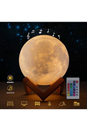 3d Hoparlörlü Ay Küre 15 Cm Büyük Boy|şarjlı 16 Farklı Renk Dokunmatik-kumandalı Gece Lambası